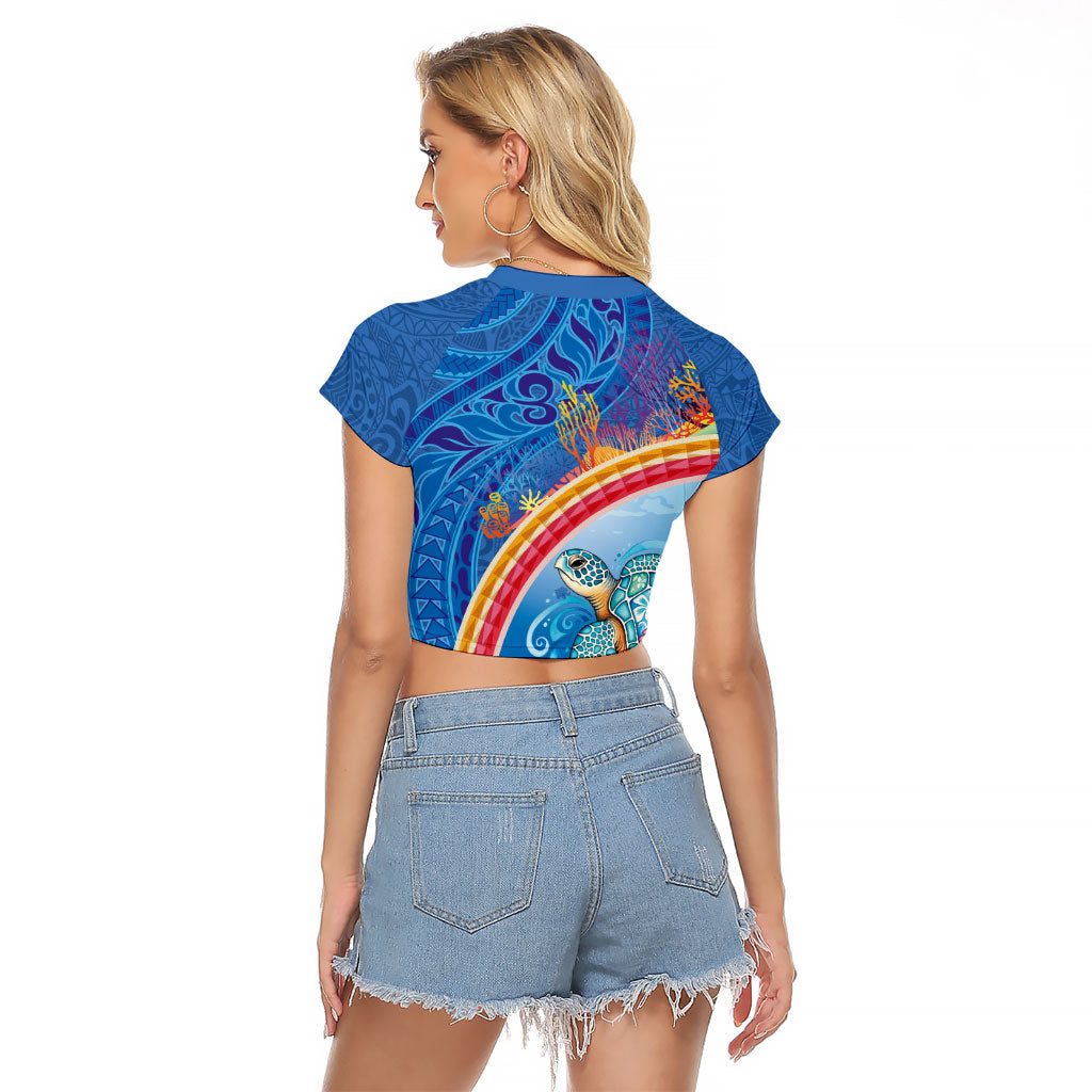 Hawaiian Connecting with the Ocean Raglan Cropped T Shirt Polynesian Pattern LT03 - Polynesian Pride