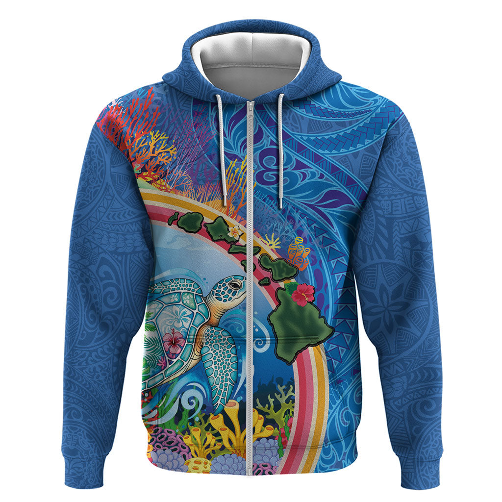 Hawaiian Connecting with the Ocean Zip Hoodie Polynesian Pattern LT03 Zip Hoodie Blue - Polynesian Pride