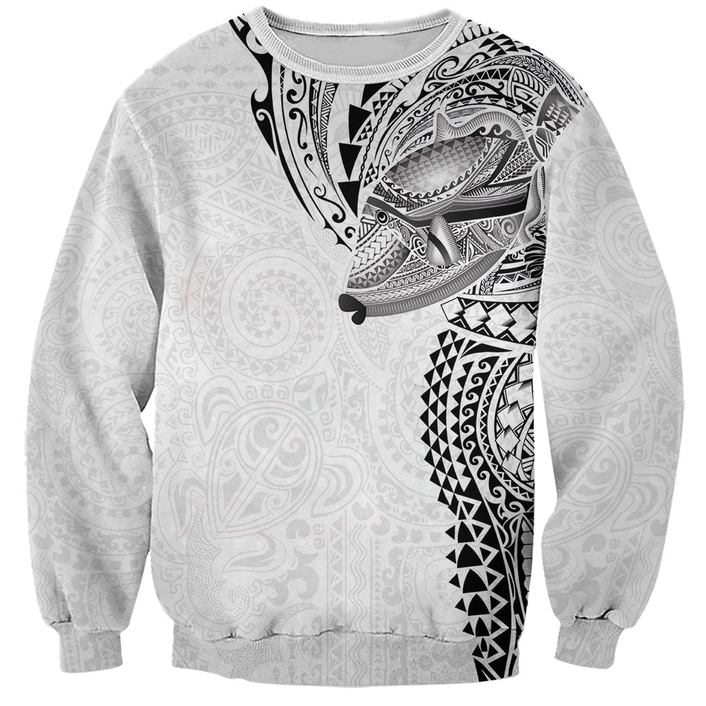Hawaiian Humuhumu Tribal Tattoo Sweatshirt Polynesian Kakau White Color