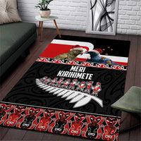 New Zealand Meri Kirihimete Area Rug Christmas Tui Bird and Kea Bird - Haka Santa with Maori Koru Art Pattern LT03 Black - Polynesian Pride