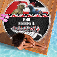 New Zealand Meri Kirihimete Beach Blanket Christmas Tui Bird and Kea Bird - Haka Santa with Maori Koru Art Pattern LT03 - Polynesian Pride