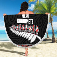 New Zealand Meri Kirihimete Beach Blanket Christmas Tui Bird and Kea Bird - Haka Santa with Maori Koru Art Pattern LT03 - Polynesian Pride