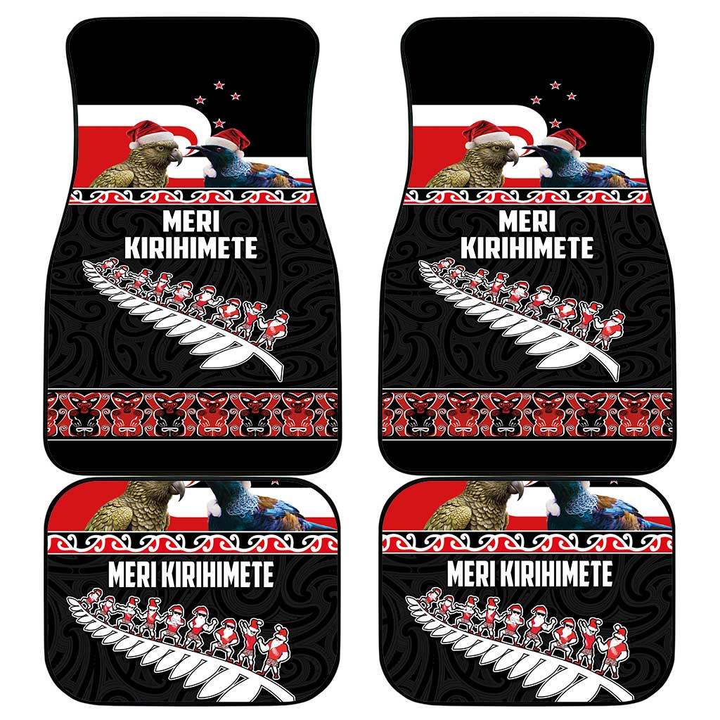 New Zealand Meri Kirihimete Car Mats Christmas Tui Bird and Kea Bird - Haka Santa with Maori Koru Art Pattern LT03 - Polynesian Pride