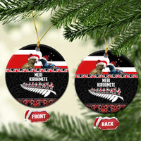 New Zealand Meri Kirihimete Ceramic Ornament Christmas Tui Bird and Kea Bird - Haka Santa with Maori Koru Art Pattern LT03 Circle Black - Polynesian Pride