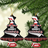 New Zealand Meri Kirihimete Ceramic Ornament Christmas Tui Bird and Kea Bird - Haka Santa with Maori Koru Art Pattern LT03 Christmas Tree Black - Polynesian Pride