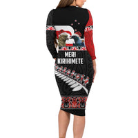 New Zealand Meri Kirihimete Family Matching Long Sleeve Bodycon Dress and Hawaiian Shirt Christmas Tui Bird and Kea Bird - Haka Santa with Maori Koru Art Pattern LT03 - Polynesian Pride