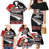 New Zealand Meri Kirihimete Family Matching Mermaid Dress and Hawaiian Shirt Christmas Tui Bird and Kea Bird - Haka Santa with Maori Koru Art Pattern LT03 - Polynesian Pride