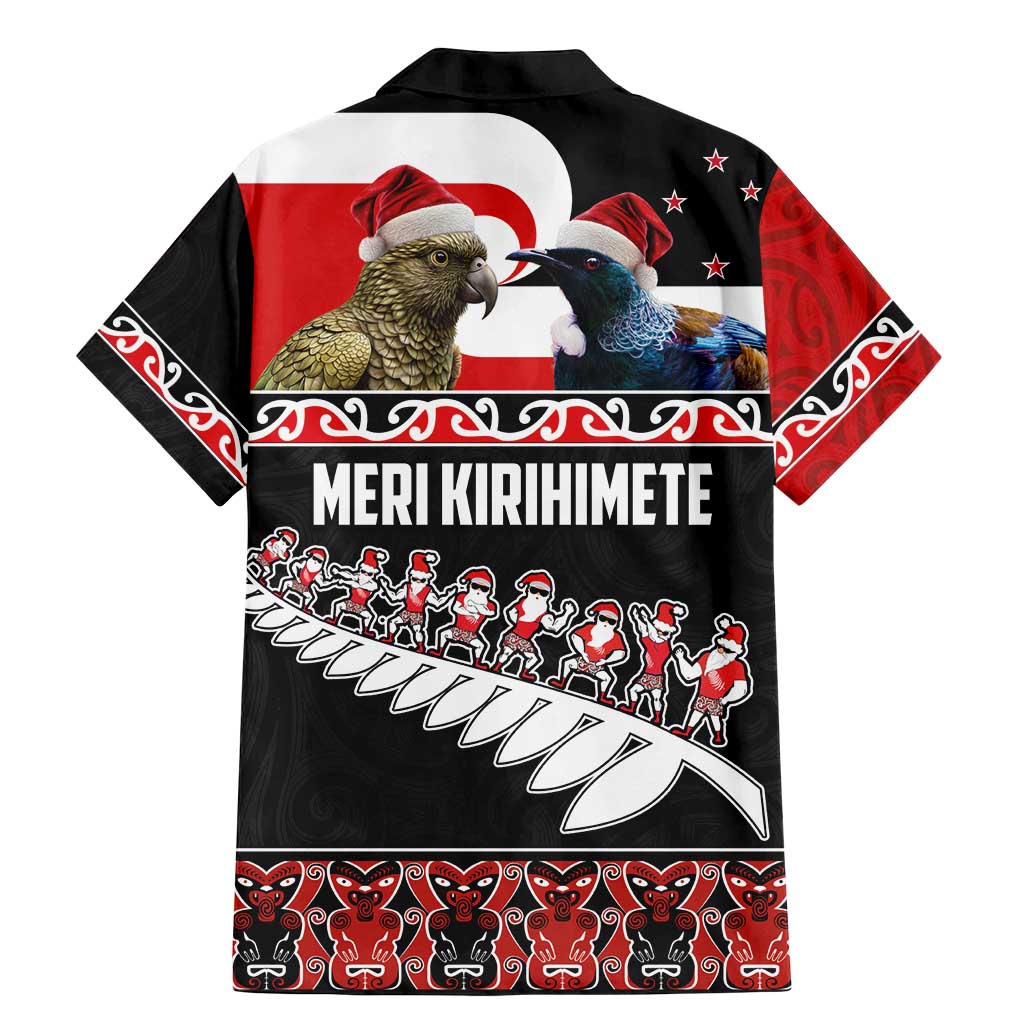 New Zealand Meri Kirihimete Family Matching Mermaid Dress and Hawaiian Shirt Christmas Tui Bird and Kea Bird - Haka Santa with Maori Koru Art Pattern LT03 - Polynesian Pride