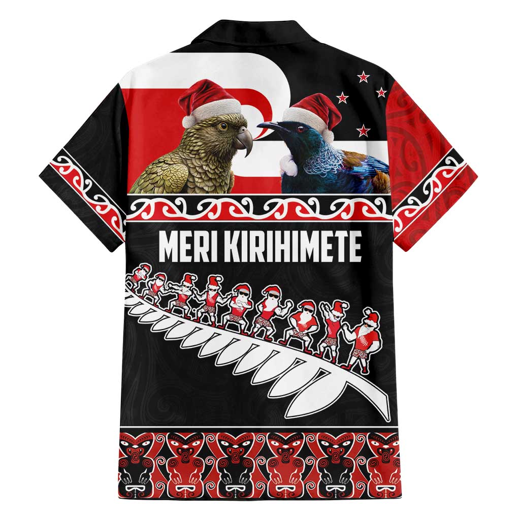 New Zealand Meri Kirihimete Family Matching Off Shoulder Maxi Dress and Hawaiian Shirt Christmas Tui Bird and Kea Bird - Haka Santa with Maori Koru Art Pattern LT03 - Polynesian Pride