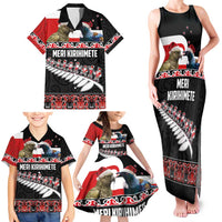 New Zealand Meri Kirihimete Family Matching Tank Maxi Dress and Hawaiian Shirt Christmas Tui Bird and Kea Bird - Haka Santa with Maori Koru Art Pattern LT03 - Polynesian Pride