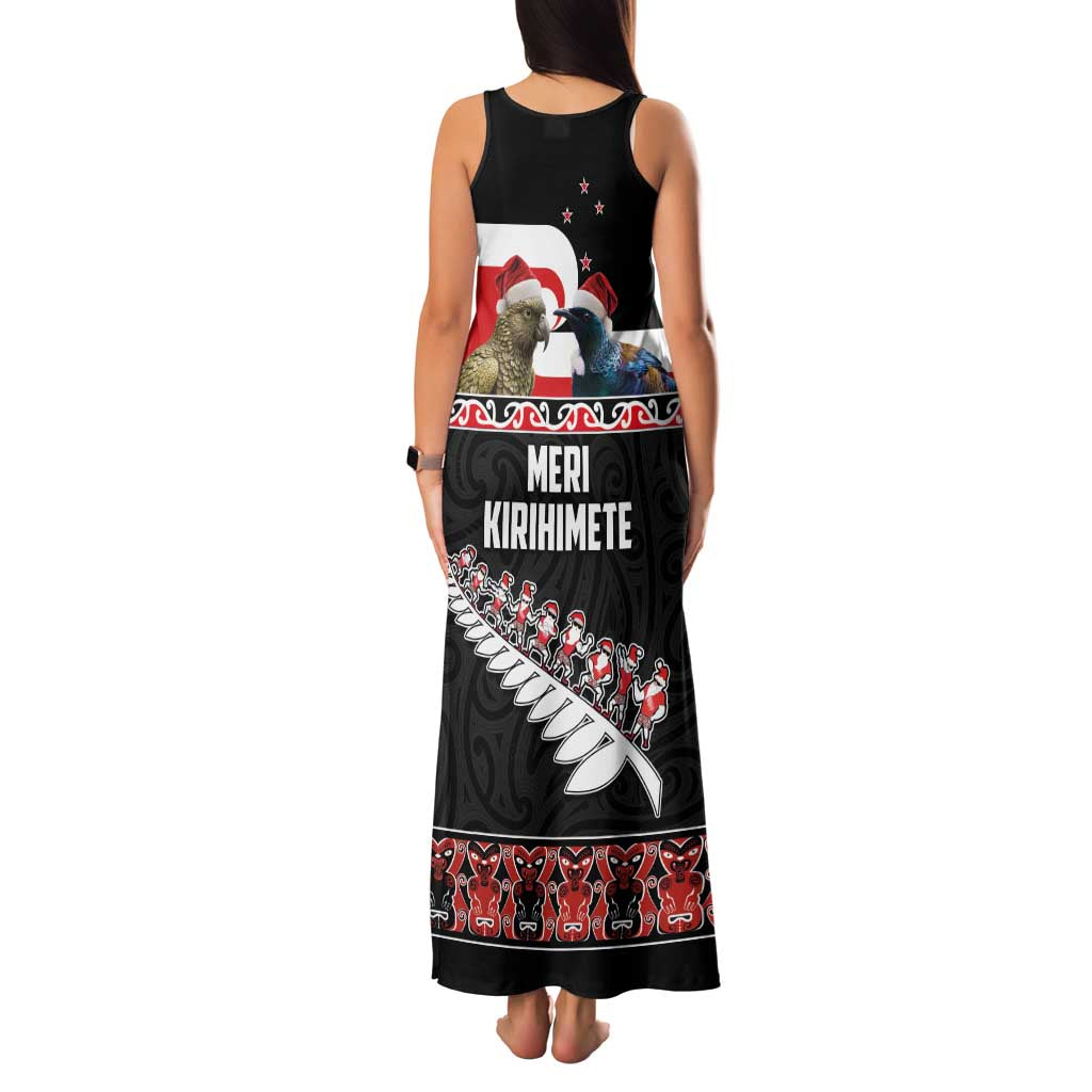New Zealand Meri Kirihimete Family Matching Tank Maxi Dress and Hawaiian Shirt Christmas Tui Bird and Kea Bird - Haka Santa with Maori Koru Art Pattern LT03 - Polynesian Pride