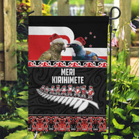 New Zealand Meri Kirihimete Garden Flag Christmas Tui Bird and Kea Bird - Haka Santa with Maori Koru Art Pattern LT03 Garden Flag Black - Polynesian Pride