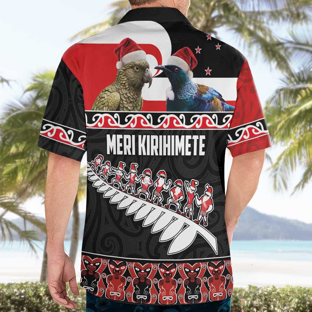 New Zealand Meri Kirihimete Hawaiian Shirt Christmas Tui Bird and Kea Bird - Haka Santa with Maori Koru Art Pattern LT03 - Polynesian Pride