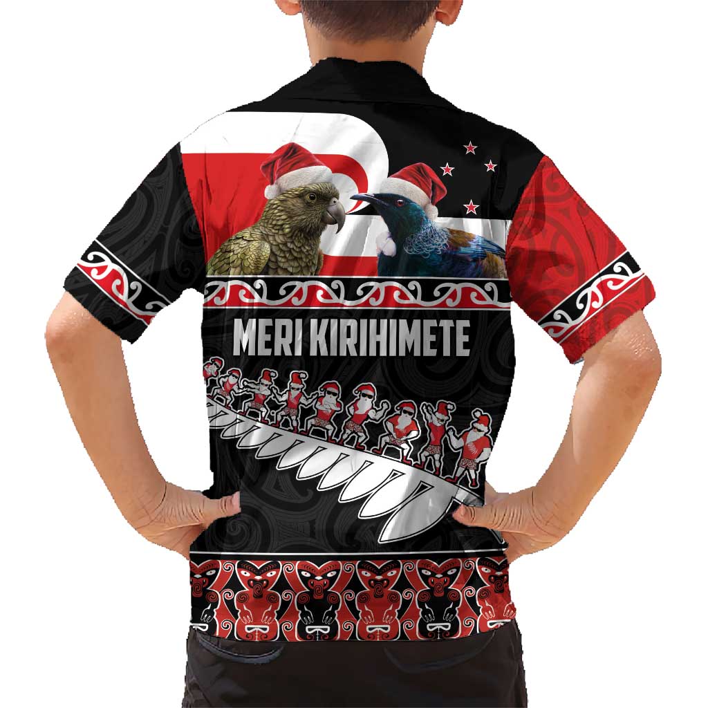 New Zealand Meri Kirihimete Hawaiian Shirt Christmas Tui Bird and Kea Bird - Haka Santa with Maori Koru Art Pattern LT03 - Polynesian Pride