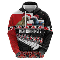 New Zealand Meri Kirihimete Hoodie Christmas Tui Bird and Kea Bird - Haka Santa with Maori Koru Art Pattern LT03 - Polynesian Pride