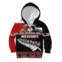 New Zealand Meri Kirihimete Kid Hoodie Christmas Tui Bird and Kea Bird - Haka Santa with Maori Koru Art Pattern LT03 Zip Hoodie Black - Polynesian Pride
