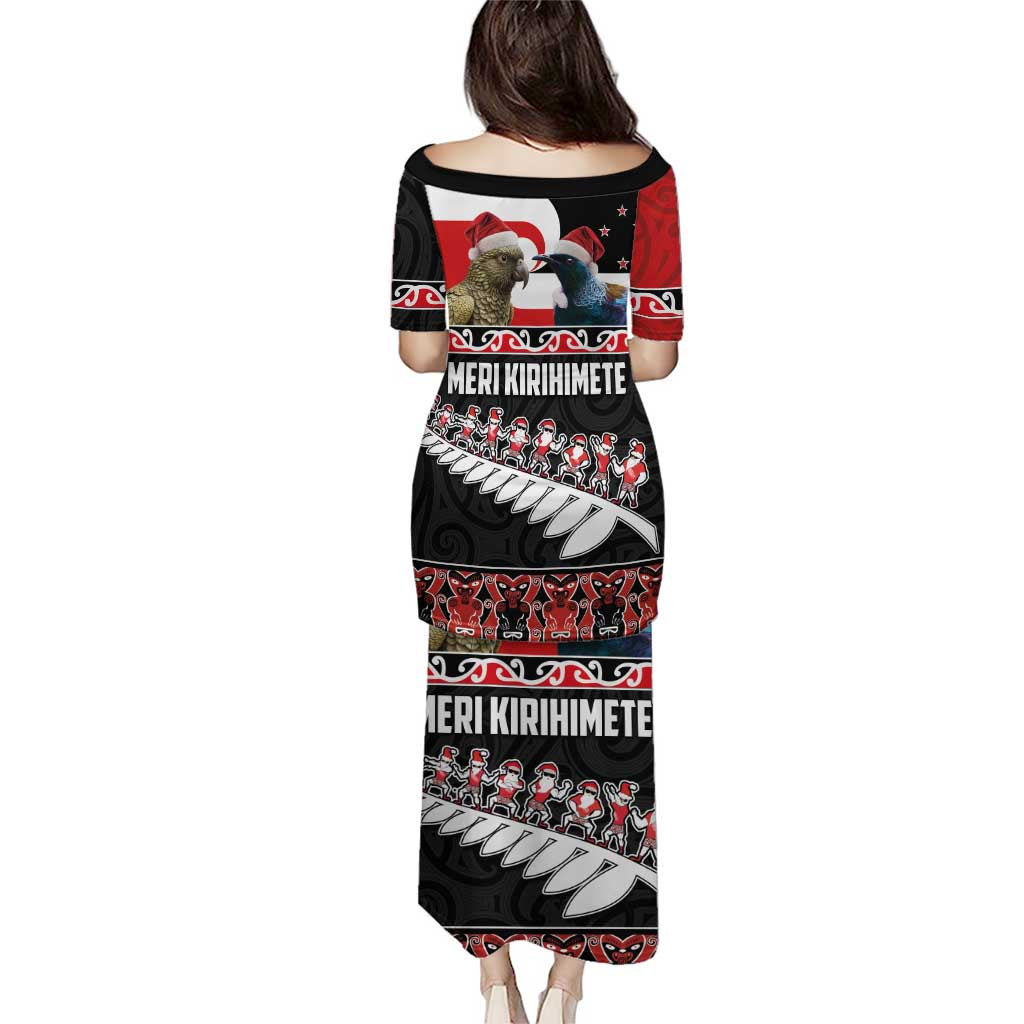 New Zealand Meri Kirihimete Puletasi Christmas Tui Bird and Kea Bird - Haka Santa with Maori Koru Art Pattern LT03 - Polynesian Pride