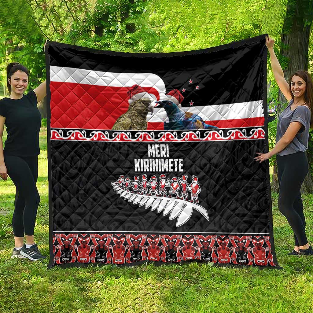 New Zealand Meri Kirihimete Quilt Christmas Tui Bird and Kea Bird - Haka Santa with Maori Koru Art Pattern LT03 - Polynesian Pride
