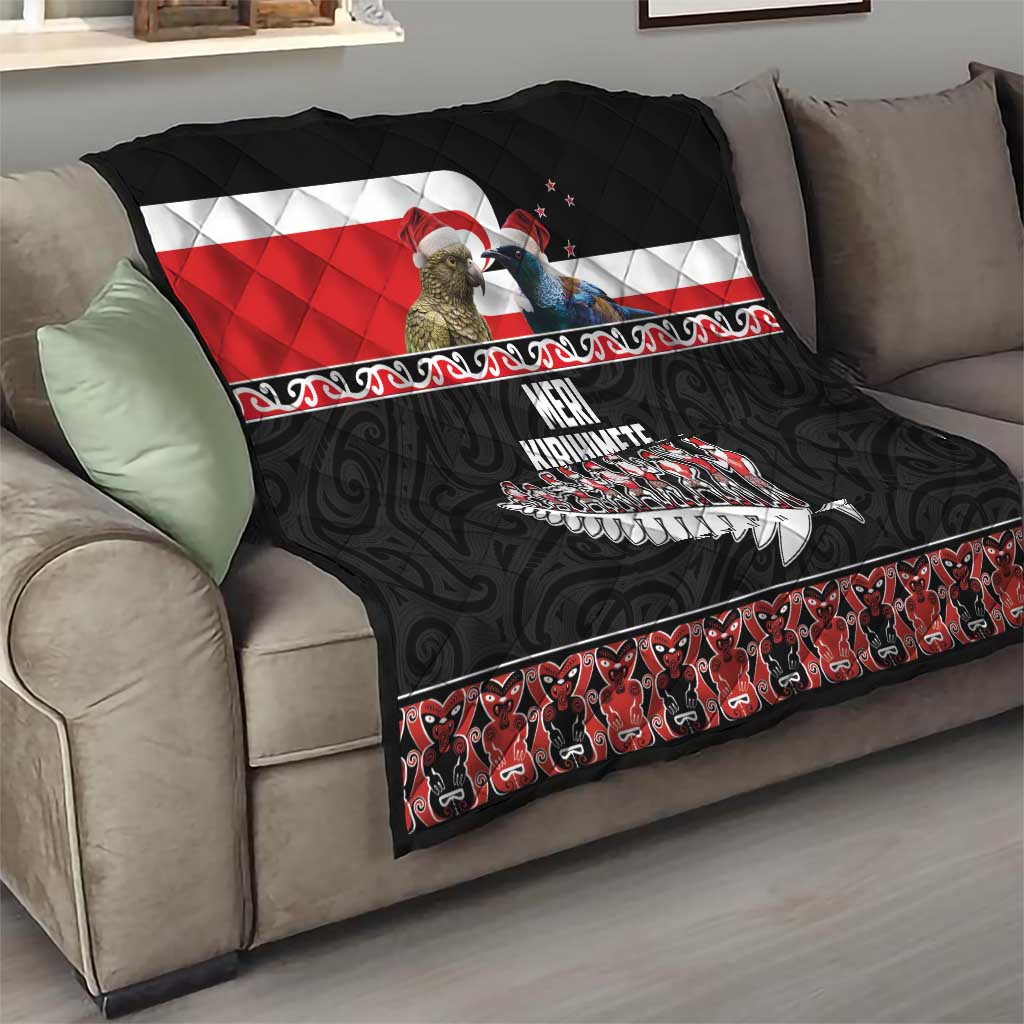 New Zealand Meri Kirihimete Quilt Christmas Tui Bird and Kea Bird - Haka Santa with Maori Koru Art Pattern LT03 - Polynesian Pride