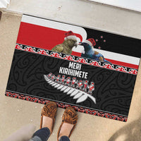 New Zealand Meri Kirihimete Rubber Doormat Christmas Tui Bird and Kea Bird - Haka Santa with Maori Koru Art Pattern LT03 - Polynesian Pride
