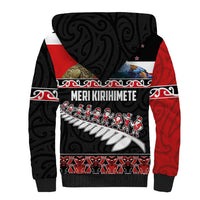 New Zealand Meri Kirihimete Sherpa Hoodie Christmas Tui Bird and Kea Bird - Haka Santa with Maori Koru Art Pattern LT03 - Polynesian Pride