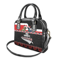 New Zealand Meri Kirihimete Shoulder Handbag Christmas Tui Bird and Kea Bird - Haka Santa with Maori Koru Art Pattern LT03 - Polynesian Pride