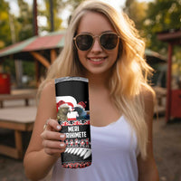 New Zealand Meri Kirihimete Skinny Tumbler Christmas Tui Bird and Kea Bird - Haka Santa with Maori Koru Art Pattern LT03 - Polynesian Pride