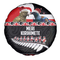New Zealand Meri Kirihimete Spare Tire Cover Christmas Tui Bird and Kea Bird - Haka Santa with Maori Koru Art Pattern LT03 - Polynesian Pride