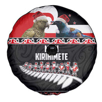 New Zealand Meri Kirihimete Spare Tire Cover Christmas Tui Bird and Kea Bird - Haka Santa with Maori Koru Art Pattern LT03 - Polynesian Pride