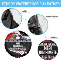 New Zealand Meri Kirihimete Spare Tire Cover Christmas Tui Bird and Kea Bird - Haka Santa with Maori Koru Art Pattern LT03 - Polynesian Pride