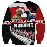 New Zealand Meri Kirihimete Sweatshirt Christmas Tui Bird and Kea Bird - Haka Santa with Maori Koru Art Pattern LT03 - Polynesian Pride