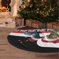New Zealand Meri Kirihimete Tree Skirt Christmas Tui Bird and Kea Bird - Haka Santa with Maori Koru Art Pattern LT03 - Polynesian Pride