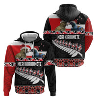 New Zealand Meri Kirihimete Zip Hoodie Christmas Tui Bird and Kea Bird - Haka Santa with Maori Koru Art Pattern LT03 - Polynesian Pride