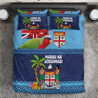 Fiji Marau na Kerisimasi Bedding Set Christmas Collared Lory - Fiji Emblems and Xmas Palm Tree Tapa Art Pattern LT03 Blue - Polynesian Pride