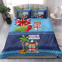 Fiji Marau na Kerisimasi Bedding Set Christmas Collared Lory - Fiji Emblems and Xmas Palm Tree Tapa Art Pattern LT03 - Polynesian Pride