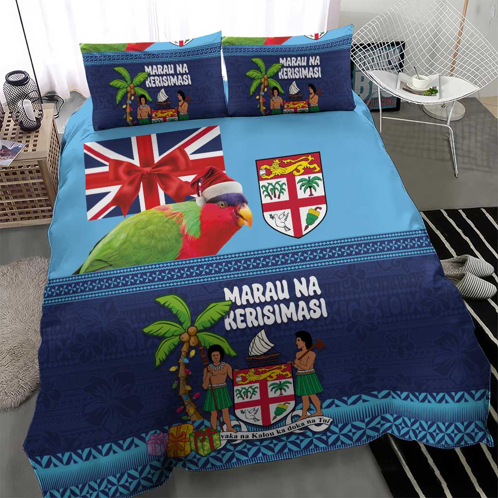 Fiji Marau na Kerisimasi Bedding Set Christmas Collared Lory - Fiji Emblems and Xmas Palm Tree Tapa Art Pattern LT03 - Polynesian Pride