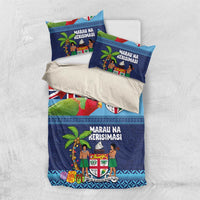 Fiji Marau na Kerisimasi Bedding Set Christmas Collared Lory - Fiji Emblems and Xmas Palm Tree Tapa Art Pattern LT03 US Twin 172cm x 218cm Blue - Polynesian Pride