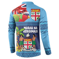 Fiji Marau na Kerisimasi Button Sweatshirt Christmas Collared Lory - Fiji Emblems and Xmas Palm Tree Tapa Art Pattern