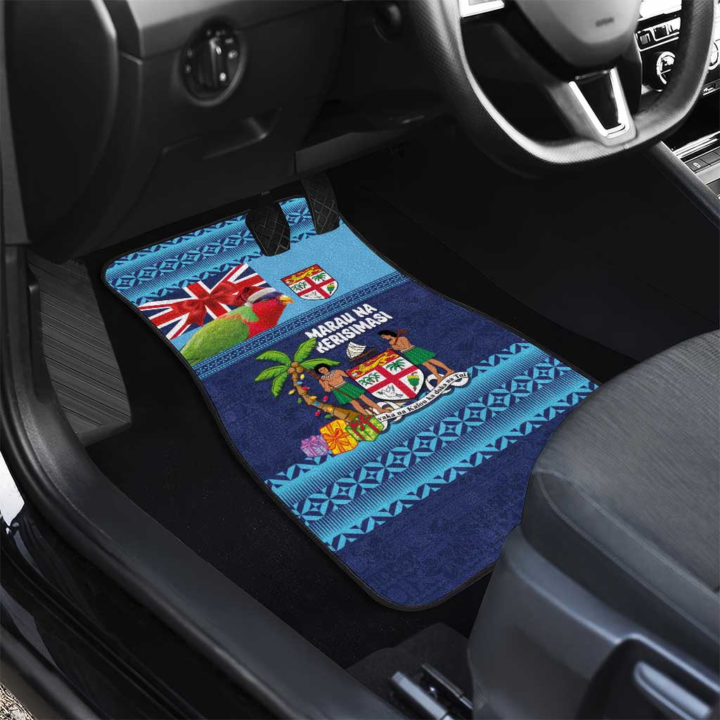 Fiji Marau na Kerisimasi Car Mats Christmas Collared Lory - Fiji Emblems and Xmas Palm Tree Tapa Art Pattern