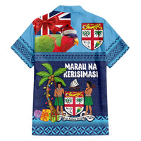 Fiji Marau na Kerisimasi Family Matching Long Sleeve Bodycon Dress and Hawaiian Shirt Christmas Collared Lory - Fiji Emblems and Xmas Palm Tree Tapa Art Pattern LT03 - Polynesian Pride