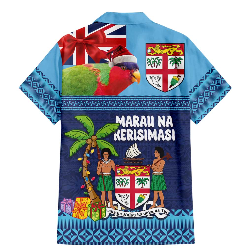 Fiji Marau na Kerisimasi Family Matching Mermaid Dress and Hawaiian Shirt Christmas Collared Lory - Fiji Emblems and Xmas Palm Tree Tapa Art Pattern LT03 - Polynesian Pride