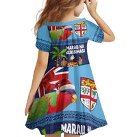 Fiji Marau na Kerisimasi Family Matching Off The Shoulder Long Sleeve Dress and Hawaiian Shirt Christmas Collared Lory - Fiji Emblems and Xmas Palm Tree Tapa Art Pattern LT03 - Polynesian Pride