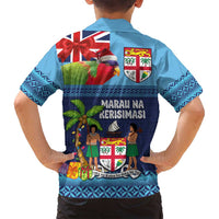 Fiji Marau na Kerisimasi Family Matching Summer Maxi Dress and Hawaiian Shirt Christmas Collared Lory - Fiji Emblems and Xmas Palm Tree Tapa Art Pattern LT03 - Polynesian Pride