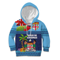 Fiji Marau na Kerisimasi Kid Hoodie Christmas Collared Lory - Fiji Emblems and Xmas Palm Tree Tapa Art Pattern