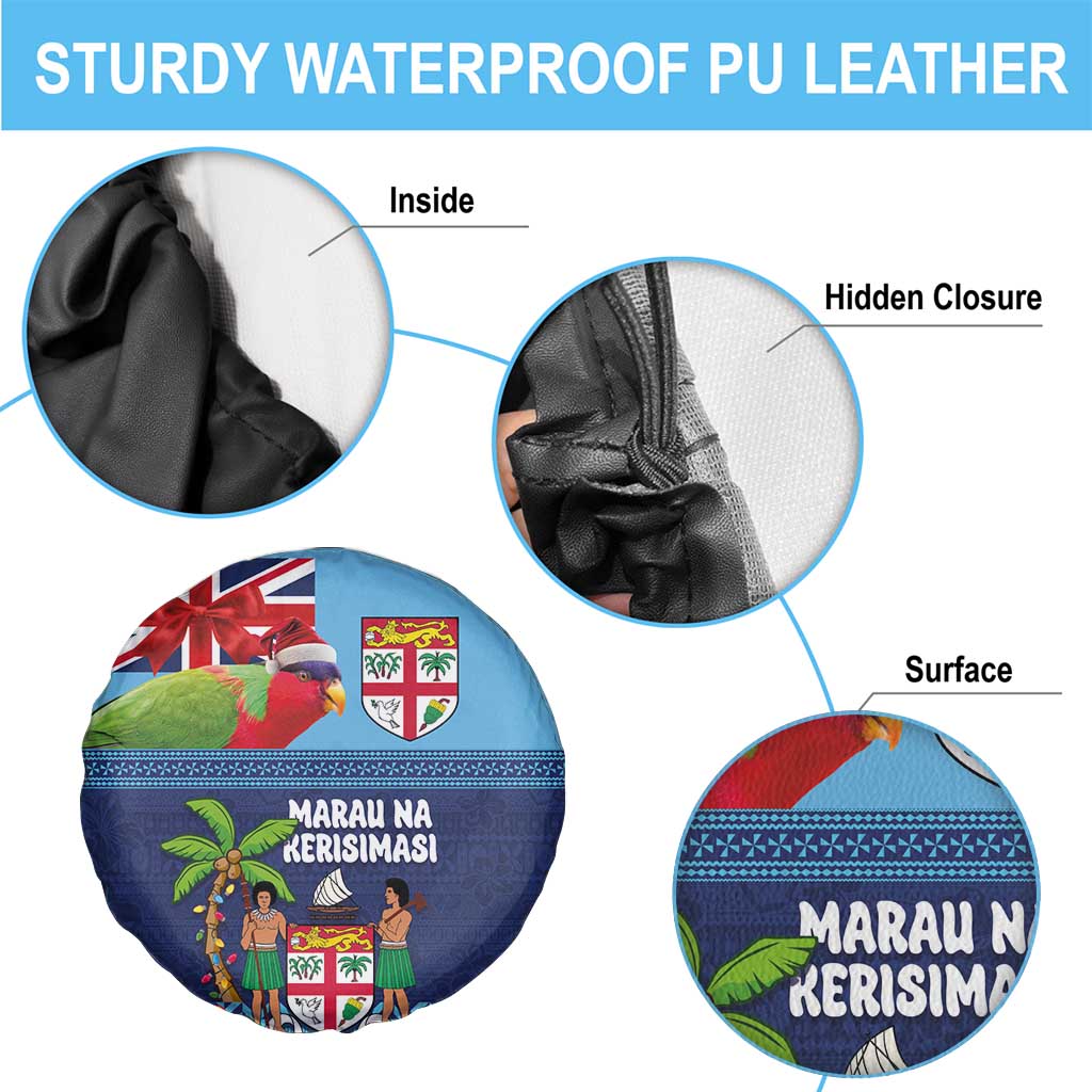 Fiji Marau na Kerisimasi Spare Tire Cover Christmas Collared Lory - Fiji Emblems and Xmas Palm Tree Tapa Art Pattern