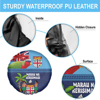 Fiji Marau na Kerisimasi Spare Tire Cover Christmas Collared Lory - Fiji Emblems and Xmas Palm Tree Tapa Art Pattern
