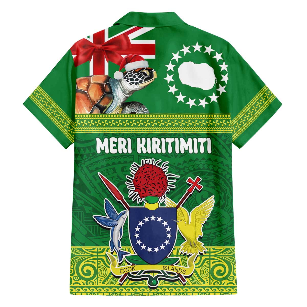 Cook Islands Meri Kiritimiti Family Matching Off The Shoulder Long Sleeve Dress and Hawaiian Shirt Christmas Turtle - Cooks Islands Emblems and Polynesian Art Pattern LT03 - Polynesian Pride