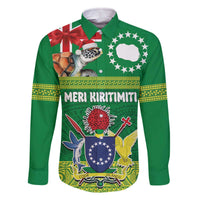 Cook Islands Meri Kiritimiti Family Matching Off The Shoulder Long Sleeve Dress and Hawaiian Shirt Christmas Turtle - Cooks Islands Emblems and Polynesian Art Pattern LT03 Dad's Shirt - Long Sleeve Green - Polynesian Pride