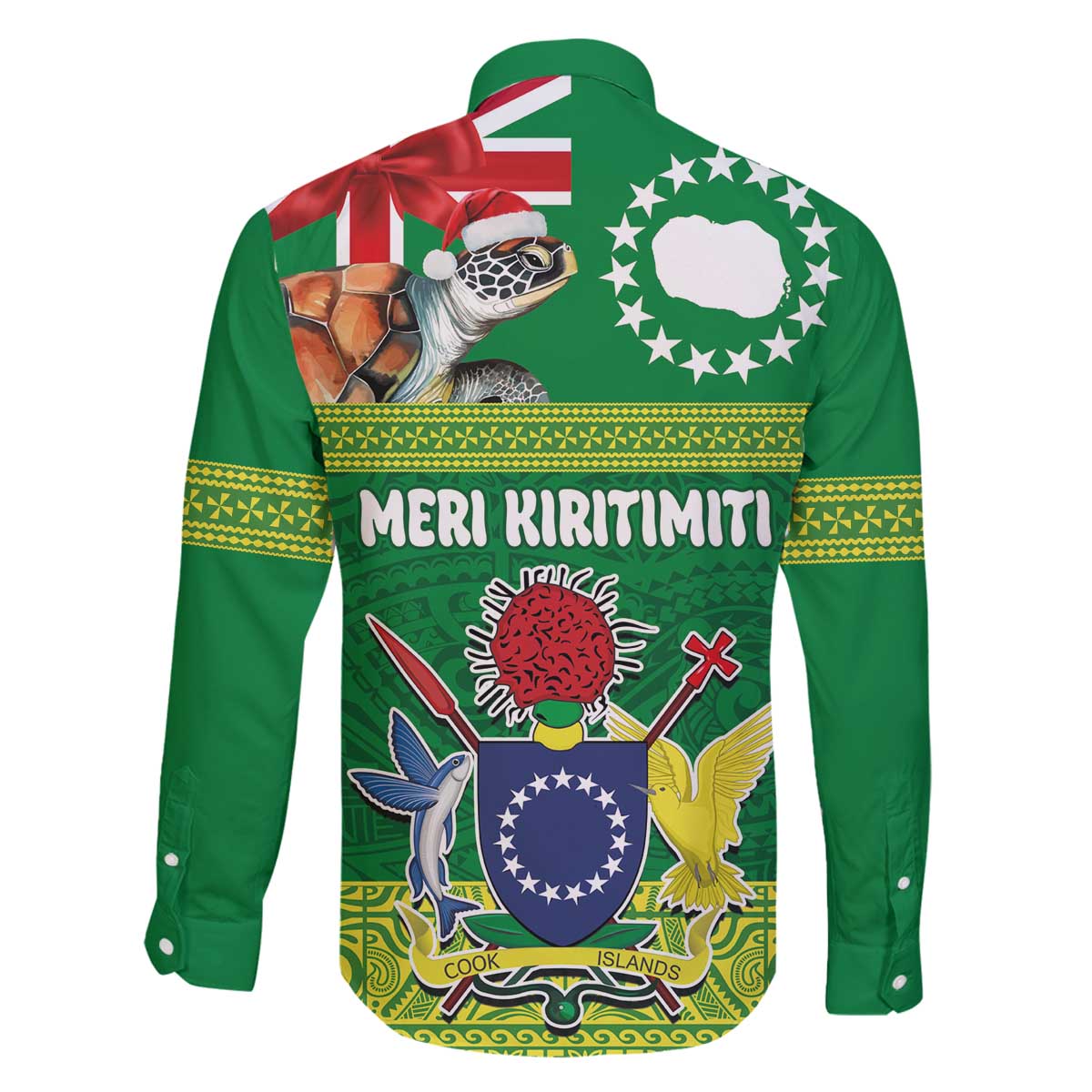Cook Islands Meri Kiritimiti Family Matching Off The Shoulder Long Sleeve Dress and Hawaiian Shirt Christmas Turtle - Cooks Islands Emblems and Polynesian Art Pattern LT03 - Polynesian Pride