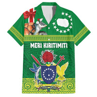 Cook Islands Meri Kiritimiti Family Matching Off Shoulder Short Dress and Hawaiian Shirt Christmas Turtle - Cooks Islands Emblems and Polynesian Art Pattern LT03 Dad's Shirt - Short Sleeve Green - Polynesian Pride